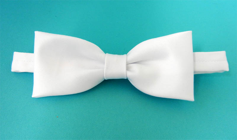 Boy's White Satin Bow Tie w/Adjustable neck strap